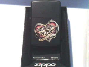 Zippo Lighter - Harley Davidson Hearts Black Matte - - Picture 1 of 5