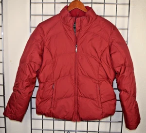 Vintage Eddie Bauer Puffer Coat Size M 90s Cranberry Red Soft Goose Down - Picture 1 of 12