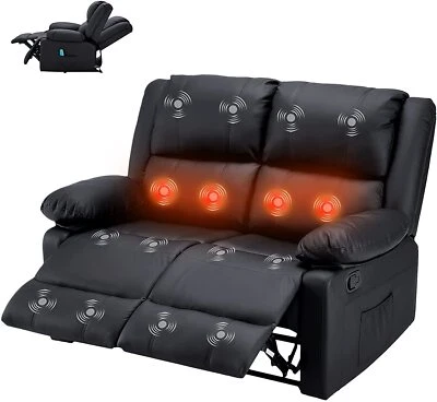 Massage Recliner Sofa Love Seat Heated PU Leather Home Theater Seating 2 Colors - Image 1 of 4