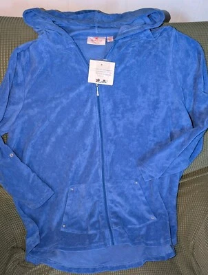 Quacker Factory Jacket Hooded ZipUp Fleece  Plus Size 2X Pockets Bright Blue NWT - Image 1 of 4
