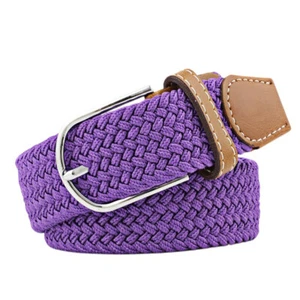 Women Men Solid Elastic Stretchy Canvas Fabric Braided Belt Woven Jeans Belt - Picture 1 of 27