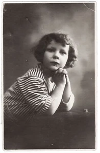 Antique boy photo dreaming little kid unusual angle child portrait RPPC +3909F - Picture 1 of 1