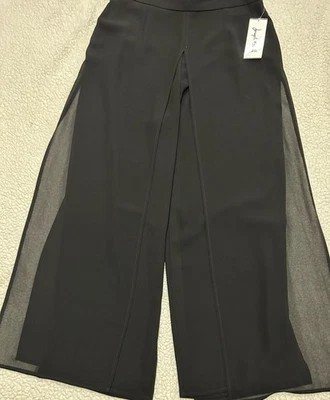Pantalones Joseph Ribkoff Palazzo Negros Talla 14 Cizalla Superposición Delantera y Trasera Foto 1 de 4