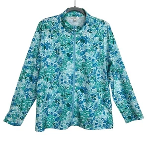 Croft & Barrow Blue Green Floral Lightweight Wicking Long Sleeve Zip Up Jacket - Picture 1 of 10