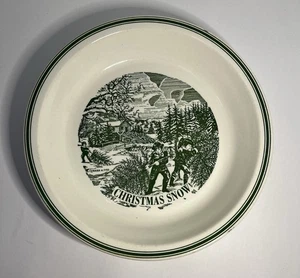 Vintage Currier & Ives Replica "Christmas Snow" 10" Green Pie Plate - Picture 1 of 20