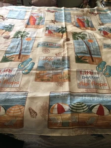 Beach Nautical Fabric Shower Curtain by Saturday Knight "My Happy Place" Beige - Picture 1 of 11