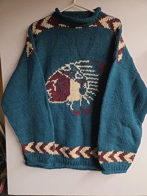 RARO Verdadero Vintage REY WEAR LANA Suéter Ecuador Tejido Indio 25"x29" Foto 1 de 4