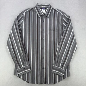 Gap Shirt Mens Medium Gray Brown Striped Premium Long Sleeve Button Up NWT - Picture 1 of 12