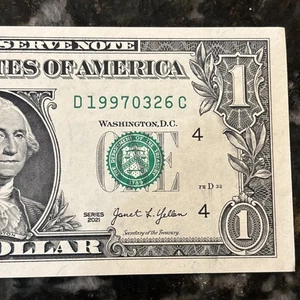 March 26 1997 Uncirculated Birthday Date Note Fancy Serial Number 1 Dollar Bill  - Picture 1 of 6