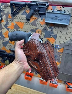 Leather Holster Fits Taurus 856, 605, 905, 82, 692 - Basket Weave - Picture 1 of 11
