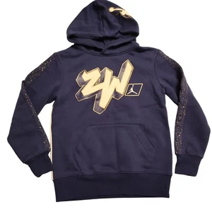 Jordan Navy & Gold Youth Hoodie With ZW Graphic Design Size Small 8-10 Yrs - Picture 1 of 9