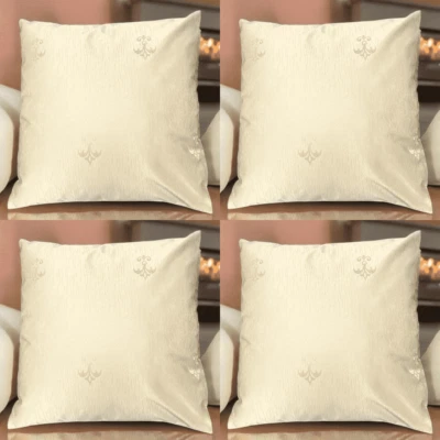 Set of 4 Luxury Beige Ivory Embroidered Cushion Covers 18X18" 45X45 Cm Elegant - Image 1 of 4