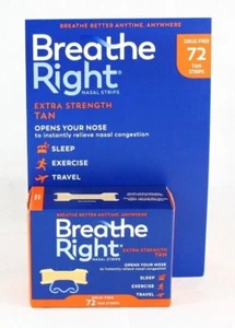 Breathe Right Nasal Strips Extra 72 Strips Tan/Clear New Sealed Free Shipping - Picture 1 of 4