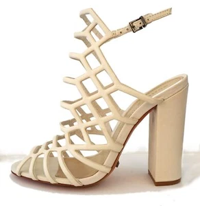 SCHUTZ 9.5 Jaden Pearl Off White Caged Leather Block Heel Sandals NIB - Picture 1 of 6