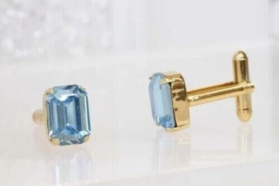 Gemelos Solitario Emerald Lab Created Aguamarina Para Hombre Chapados en Oro Amarillo 14K Foto 1 de 4