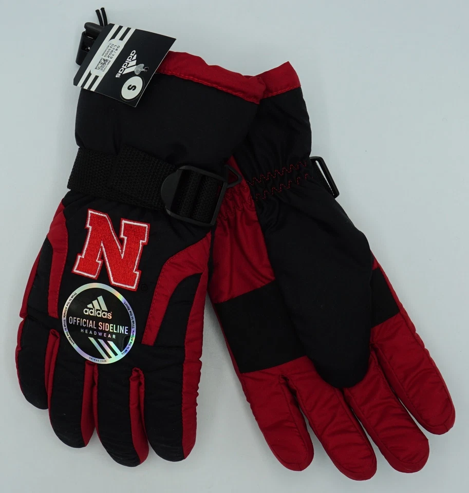 NCAA Nebraska Cornhuskers Adidas Men's Winter Ski Gloves w/ Gripper Palm NEW - Image 1 of 1
