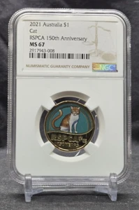 2021 AUSTRALIA $1 RSPCA 150TH ANNIVERSARY - CAT - NGC MS67 - KITTEN - Picture 1 of 10