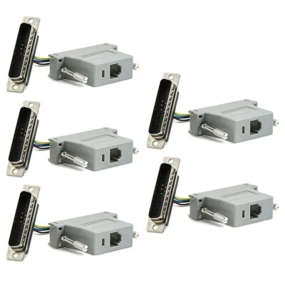 5x DB25 D-Sub 25 Pin Male to RJ12 6P6C Female Parallel Adapter Connector Modular - Image 1 of 3