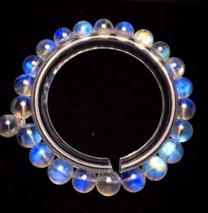 Pulsera de cuentas cristalinas de piedra lunar azul fuerte natural de 8,2 mm AAA - Imagen 1 de 6
