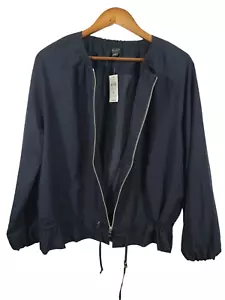 Giacca a vento Ann Taylor Factory grande blu con orlo e coulisse e zip intera nuova con etichette - Foto 1 di 5