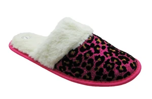 Pantuflas de casa brillantes con estampado de animales con acentos esponjosos de corte de piel sintética para mujer - Imagen 1 de 13