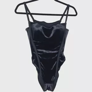 Vintage La Perla Women Bodysuit 34 XS Black Velvet Sweetheart High Cut Teddy 90s - Picture 1 of 20