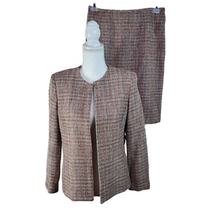 KASPER Womens Skirt Suit Sz 8P/10P Red Black Orange Beige Wool Blend Vintage 2PC - Picture 1 of 12