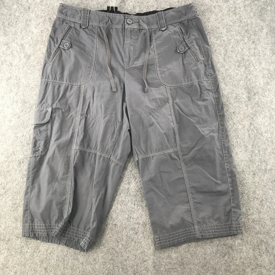 SJB Active Pants Womens Size PL Gray Capri Cargo Hiking Drawstring Waistband - Image 1 of 4