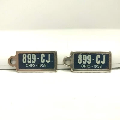 RARE MATCHING PAIR VTG Disabled Veterans Mini License Plate Key Chain OHIO 1958 - Image 1 of 4