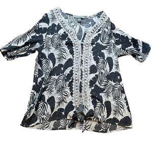 Tropical Cover Up Tunic XL Crochet Trim Blue By Design - Picture 1 of 7