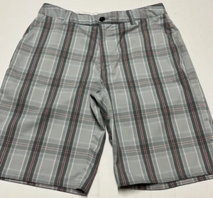 Travis Mathew Chino Golf Shorts Men 32/10 Gray Blue Plaid Sorry 4 Being Awesome - Picture 1 of 16