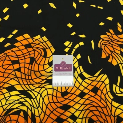 £2.99 Black yellow viscose double border dress Fabric M1400-24 Mtex - Image 1 of 4