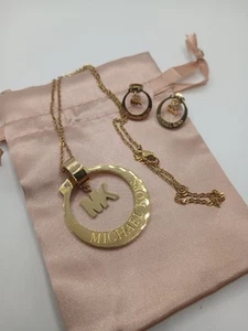 Michael Kors Gold Circle Pendant Necklace and Earring Set - Picture 1 of 7