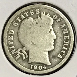 U.S. Barber Dime Gull Rim Good 1904 - Imagen 1 de 2