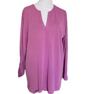 J Jill Split Neck Tunic Top Women Roll-tab Sleeves Sz Large Purple Lilac - Picture 1 of 7
