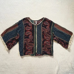 Xhilaration Womens Boho Paisley Bohemian Jacket Cropped Fringe Size M - Picture 1 of 7