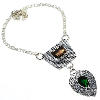 Chrome Diopside, Topaz Gemstone 925 Sterling Silver Jewelry Necklace 18" - Image 1 of 4