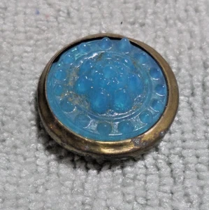 Vintage Antique Metal & Blue Glass Picture Button 3D FLOWER - Picture 1 of 4
