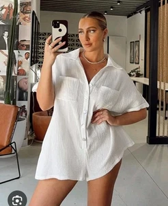 PRINCESS POLLY Alani Romper WHITE Gauze Pockets Cotton Boho Button Size 10 - Picture 1 of 5