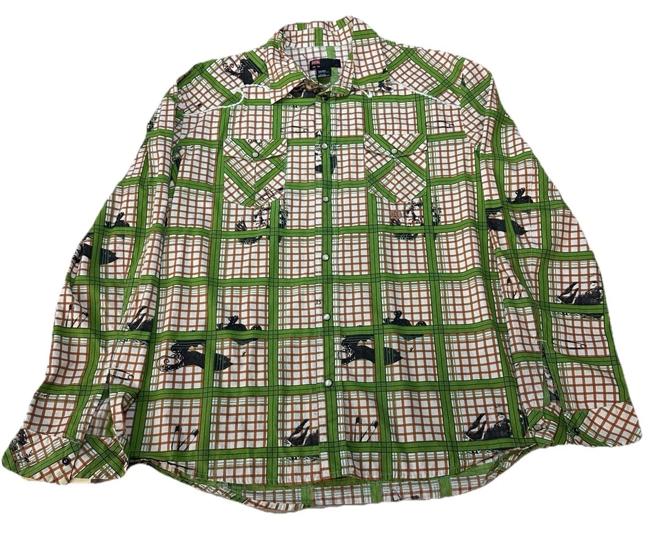 Camisa Diesel Western XXL masculina xadrez pérola manga longa gráfico cowboy - Imagem 1 de 4