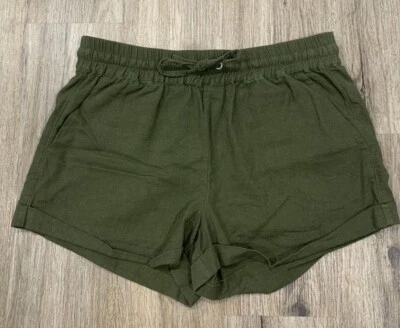 Pantalones Cortos XXI Forever 21 Verde Ejército Lino Puños Talla Mediana Utilidad Cordón Foto 1 de 4