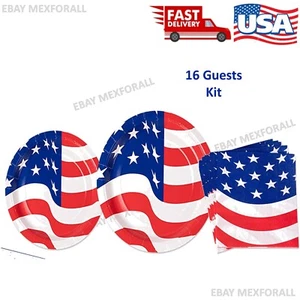 American Flag PATRIOTIC July 4th Party Supply Kit w/ Plates, Napkins & Garland - Picture 1 of 7