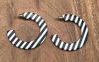 Black & White Stripe Lucite 3/4 Hoop Pierced Earrings