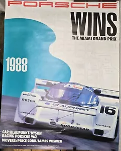 PORSCHE COBB WEAVER 962 MIAMI GRAND PRIX OFFICIAL VICTORY SHOWROOM POSTER 1988 - Picture 1 of 9