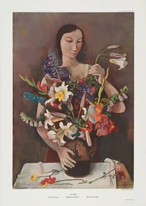 KARL HOFER XRare Vintage c1930s Colotipo Litografía NIÑA CON FLORES, F. Bruckmann - Imagen 1 de 1