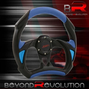 6-Bolt Black Blue PVC Aluminum D-Shape Flat Bottom JDM Sport Steering Wheel Kit - Picture 1 of 4