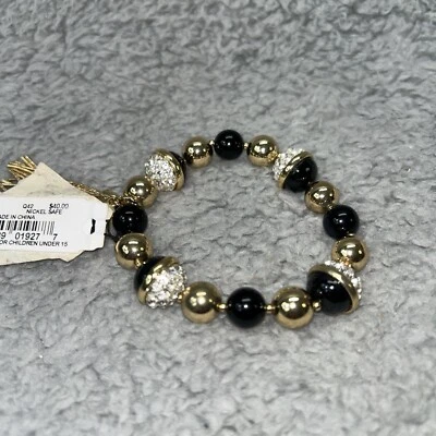 Pulsera Anne Klein Eslabones Flexibles Negra/Dorada y Cristal Nueva Con Etiquetas Foto 1 de 4
