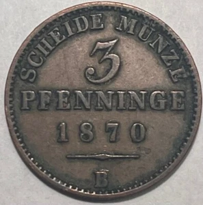 German States - PRUSSIA - 3 Pfennig 1870B - Km-482 - Extra Fine Copper Coin! - Picture 1 of 2
