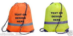 Personalised Printed Hi Vis Drawstring Bag Sack Gym PE Swim  School Print  - Picture 1 of 4