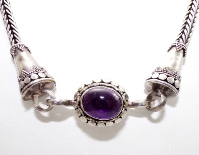 PESADO BA Suarti Plata Esterlina Amatista Colgante Spiga Trigo Collar 92gr FZZ Foto 1 de 4